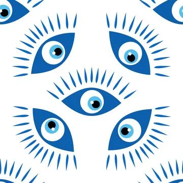 Seamless pattern with Turkish evil eye bead. Good luck. Turkish tile. Orienta Stock Illustration