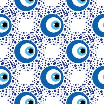 Seamless pattern with Turkish evil eye bead. Good luck. Turkish tile. Orienta Stock Illustration