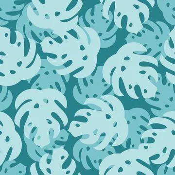 Seamless pattern with turquoise tropic leaves, tropical background Stock Illustration