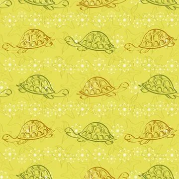 Seamless pattern, turtles and starfishes Stock Illustration
