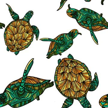 Seamless pattern with turtles. 스톡 일러스트