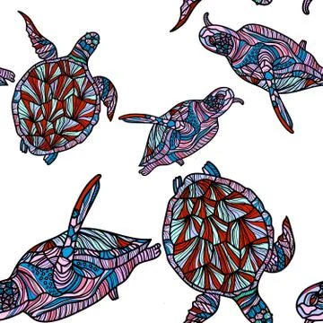 Seamless pattern with turtles. 스톡 일러스트