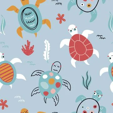 Seamless pattern with turtles Stock Illustration