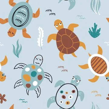 Seamless pattern with turtles Stock Illustration