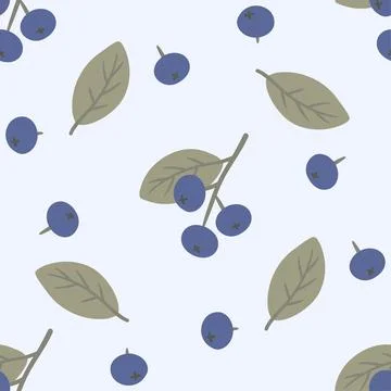 Seamless pattern with twig and blueberries, leaves Stock Illustration