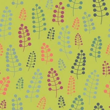 Seamless pattern with twigs and berries on a bright background. Stock Illustration
