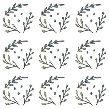 A seamless pattern with twigs and leaves on a white background. Stock Illustration