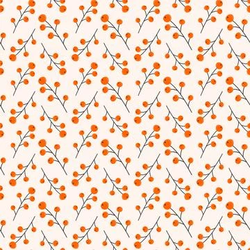 Seamless pattern of twigs with berries in a flat style. Vector illustration. Stock Illustration
