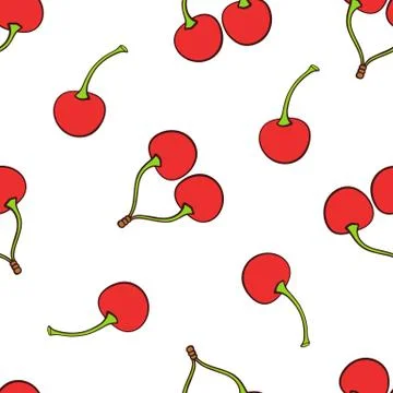 Seamless Pattern with twin red cherries Stock Illustration