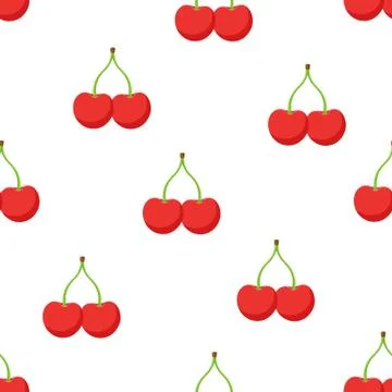 Seamless pattern with twin red cherries with a stem Stock Illustration