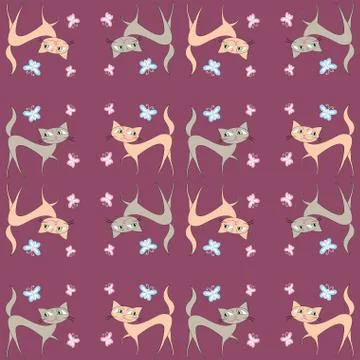 Seamless pattern of two different colored cats go in different d Illustrazione stock
