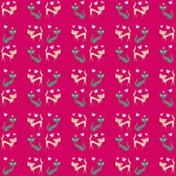 Seamless pattern of two different colored cats go in different d Stock Illustration