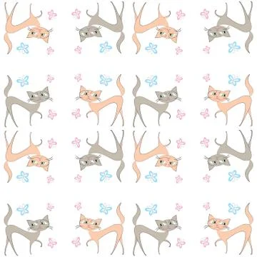 Seamless pattern of two different colored cats go in different d Stock Illustration
