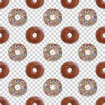 Seamless Pattern of Two Types of Delectable Chocolate Glazed Donuts 스톡 사진