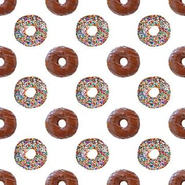 Seamless Pattern of Two Types of Delectable Chocolate Glazed Donuts Foto stock