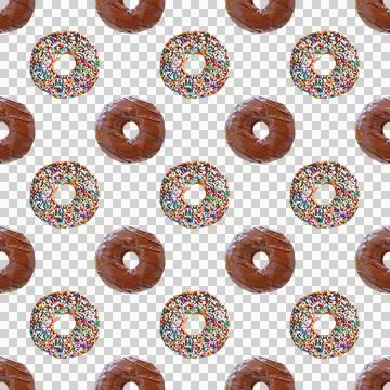 Seamless Pattern of Two Types of Delectable Chocolate Glazed Donuts Stock Photos