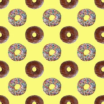 Seamless Pattern of Two Types of Mouthwatering Chocolate Glazed Donuts Stock Photos