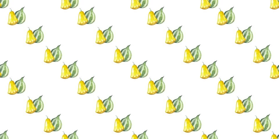 Seamless pattern of two yellow and green gourds, watercolor illustration Ilustração Stock