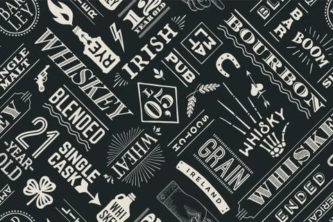 Seamless pattern with types of whiskey Stock Illustration