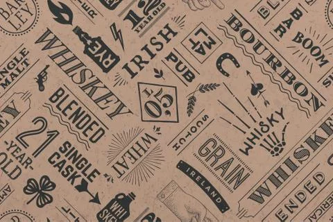 Seamless pattern with types of whiskey Stock Illustration