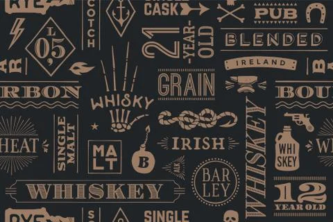 Seamless pattern with types of whiskey Stock Illustration