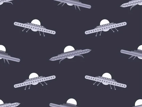 Seamless pattern with UFO. Black and white background with alien spaceships.. イラスト素材