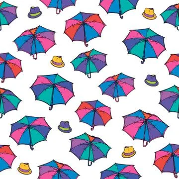 Seamless pattern with umbrella and hat. Stock Illustration