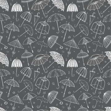 Seamless pattern with umbrellas on black background. Can be used for wallpape Illustrazione stock