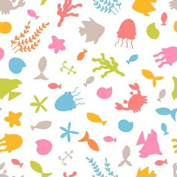 Seamless pattern with underwater animals. Ocean, sea life. Nautical backgro.. イラスト素材