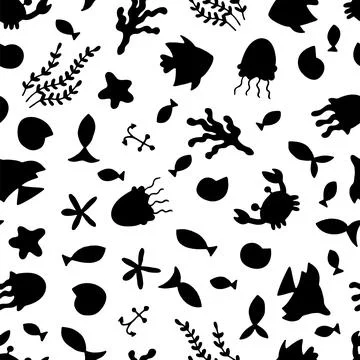 Seamless pattern with underwater animals. Ocean, sea life. Nautical backgro.. Illustrazione stock