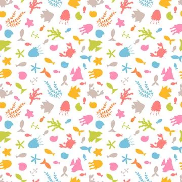Seamless pattern with underwater animals. Ocean, sea life. Nautical backgro.. Stock Illustration
