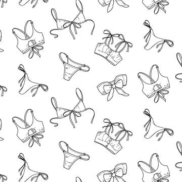 Seamless pattern of underwear on a white background. Panties, bikinis and bra Stock Illustration