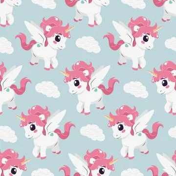 Seamless pattern with unicorn and clouds. Vector tile イラスト素材