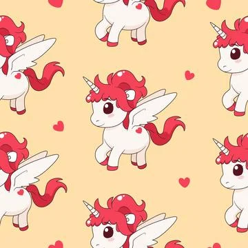 Seamless pattern with unicorn and hearts. Vector tile Stock Illustration