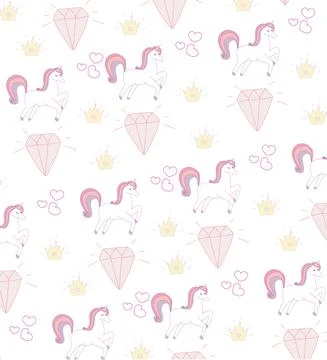 Seamless Pattern - unicorn, crown and diamonds Stock Illustration