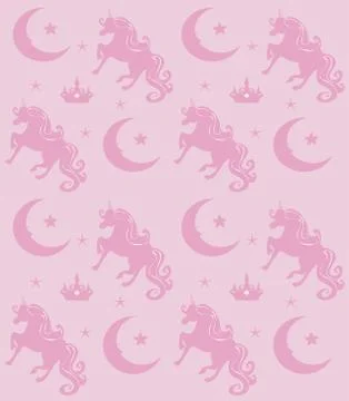 Seamless Pattern - unicorn, crown, stars and moon Stock Illustration