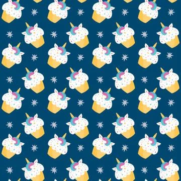 Seamless pattern with unicorn cupcakes Stock Illustration