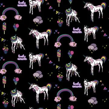 Seamless pattern with unicorn elements. Stock Illustration