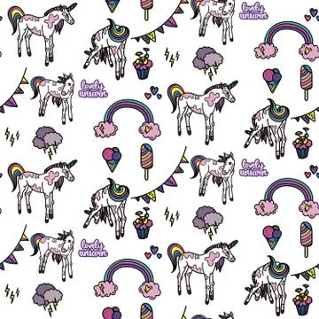 Seamless pattern with unicorn elements. Stock Illustration