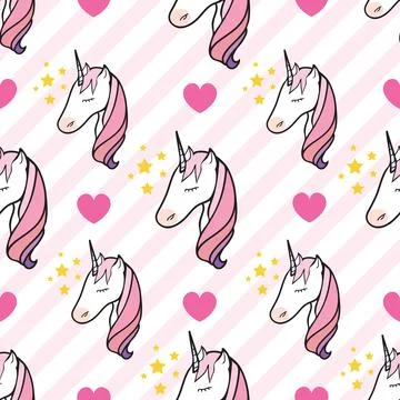 Seamless pattern with unicorn head and hearts Stock Illustration