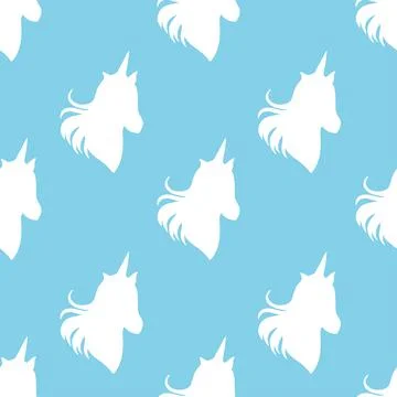Seamless pattern unicorn head silhouette on blue background Stock Illustration