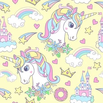 Seamless pattern unicorn heads and elements vector illustration Stockillustratie