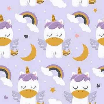 Seamless pattern with unicorn, rainbow, moon. Vector tile Illustrazione stock