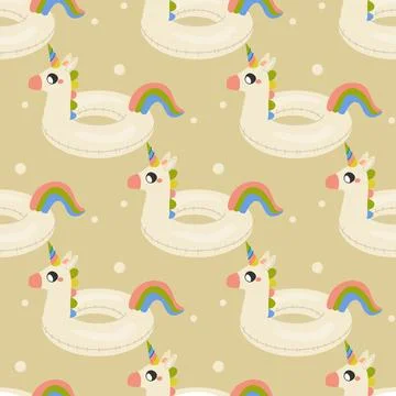 Seamless pattern, unicorn shaped unicorn baby inflatable swim lap Illustrazione stock