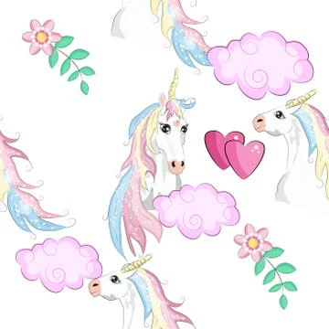 Seamless pattern with unicorn silhouette. Cute magic background. Fantasy wall Illustrazione stock
