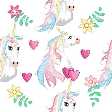 Seamless pattern with unicorn silhouette. Cute magic background. Fantasy wall Stock Illustration