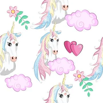 Seamless pattern with unicorn silhouette. Cute magic background. Fantasy wall Stock Illustration