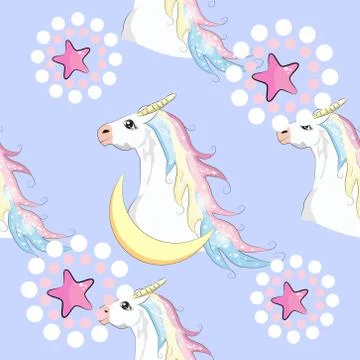Seamless pattern with unicorn silhouette. Cute magic background. Fantasy wall Stock Illustration