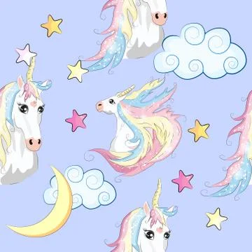 Seamless pattern with unicorn silhouette. Cute magic background. Fantasy wall Stock Illustration