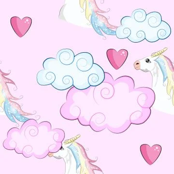 Seamless pattern with unicorn silhouette. Cute magic background. Fantasy wall Stock Illustration